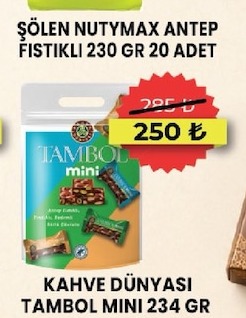 Şölen Nutymax Antep Fıstıklı 230 Gr 20 Adet Kahve Dünyası Tambol Mini 234 Gr