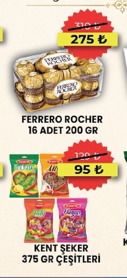 Ferrero Rocher 16 Adet 200 Gr Kent Şeker 375 Gr Çeşitleri