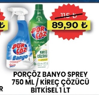 Porçöz Banyo Sprey 750 Ml / Kireç Çözücü Bitkisel 1 Lt