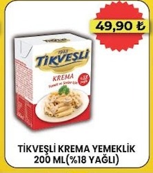 Tıkveşli Krema Yemeklik 200 Ml (%18 Yağlı)