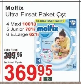 Molfix Ultra Fırsat Paket Çşt 4 Maxi 100'Lü 5 Junior 78'Li 6 E.Large 62'Li