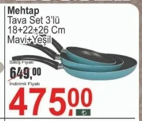 Mehtap Tava Set 3'Lü 18+22+26 Cm Mavi+Yeşil