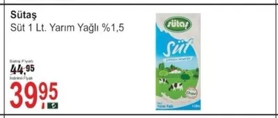 Sütaş Süt 1 Lt. Yarım Yağlı %1,5
