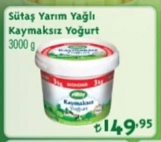 Sütaş Yarım Yağlı Kaymaksız Yoğurt 3000 G