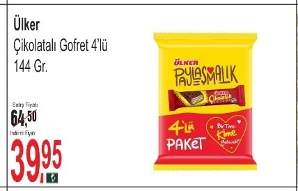 Ülker Çikolatalı Gofret 4'Lü 144 Gr.