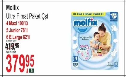Molfix Ultra Fırsat Paket Çşt 4 Maxi 100'Lü 5 Junior 78'Li 6 E.Large 62'Li