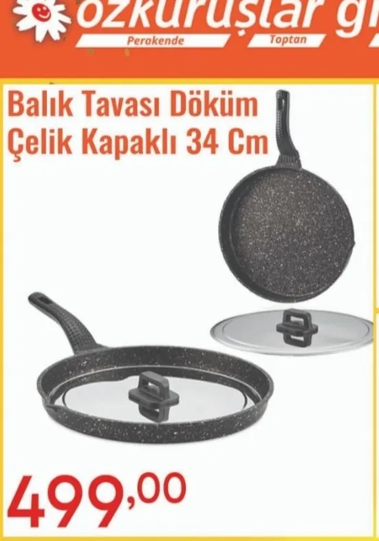 Balık Tavası Döküm Çelik Kapaklı 34 Cm