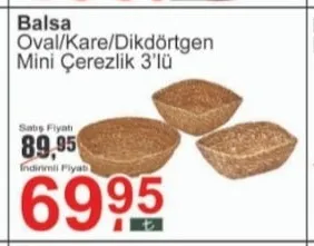 Balsa Oval/Kare/Dikdörtgen Mini Çerezlik 3'Lü