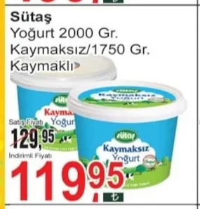 Sütaş Yoğurt 2000 Gr Kaymaksız/1750 Gr Kaymaklı