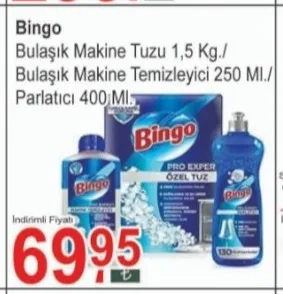 Bingo Bulaşık Makine Tuzu 1,5 Kg./ Bulaşık Makine Temizleyici 250 Ml./ Parlatıcı 400 Ml.
