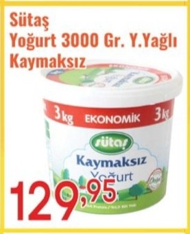 Sütaş Yoğurt 3000 Gr. Y.Yağlı Kaymaksız