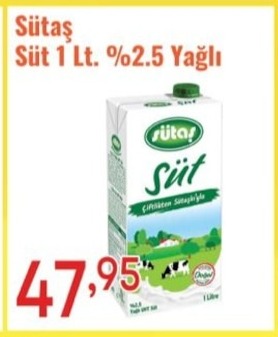 Sütaş Süt 1 Lt. %2.5 Yağlı