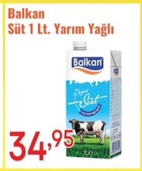 Balkan Süt 1 Lt. Yarım Yağlı