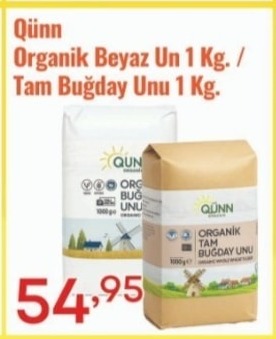 Qiinn Organik Beyaz Un 1 Kg. / Tam Buğday Unu 1 Kg.