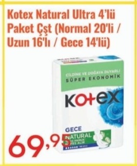 Kotex Natural Ultra 4'Lü Paket Çşt (Normal 20'Li / Uzun 16'Lı / Gece 14'Lü)