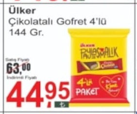 Ülker Çikolatalı Gofret 4'Lü 144 Gr.