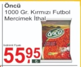 Öncü 1000 Gr. Kırmızı Futbol Mercimek İthal