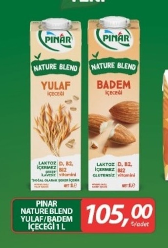 Pinar Nature Blend Yulaf/Badem İçeceği 1 L