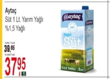 Aytaç Süt 1 Lt. Yarım Yağlı %1,5 Yağlı