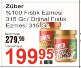 Züber %100 Fıstık Ezmesi 315 Gr.