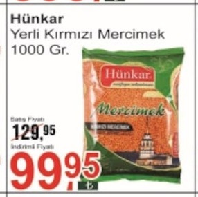 Hünkar Yerli Kırmızı Mercimek 1000 Gr.
