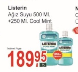 Listerin Ağız Suyu 500 Ml. +250 Ml. Cool Mint