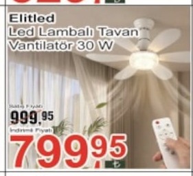 Elitled Led Lambalı Tavan Vantilatör 30 W