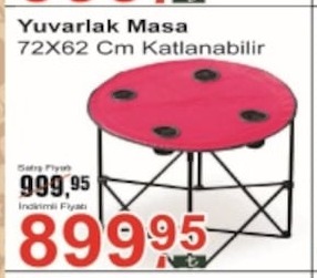 Yuvarlak Masa 72X62 Cm Katlanabilir