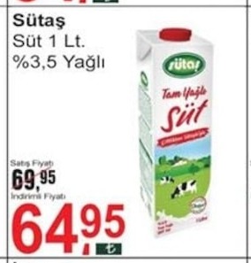 Sütaş Süt 1 Lt. %3,5 Yağlı