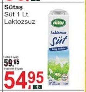 Sütaş Süt 1 Lt. Laktozsuz