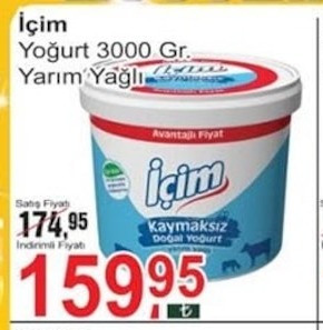 İçim Yoğurt 3000 Gr. Yarım Yağlı