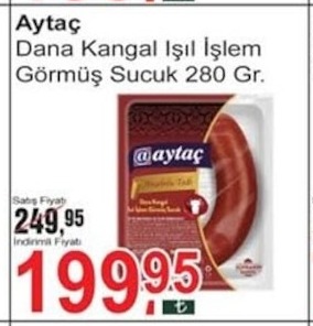 Aytaç Dana Kangal Işıl İşlem Görmüş Sucuk 280 Gr.