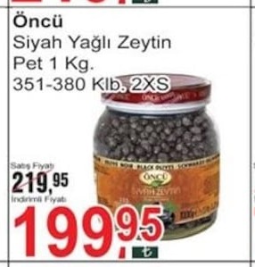 Öncü Siyah Yağlı Zeytin Pet 1 Kg