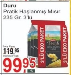 Duru Pratik Haşlanmış Mısır 235 Gr. 3'Lü