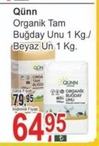 Qünn Organik Tam Buğday Unu 1 Kg / Beyaz Un 1 Kg