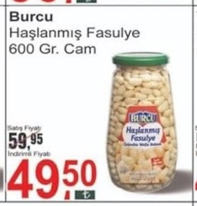 Burcu Haşlanmış Fasulye 600 Gr Cam