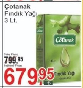 Çotanak Fındık Yağı 3 Lt.