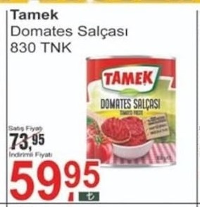 Tamek Domates Salçası 830 Tnk