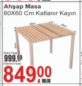 Ahşap Masa 60X60 Cm Katlanır Kayın