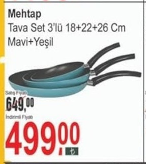 Mehtap Tava Set 3'Lü 18+22+26 Cm Mavi+Yeşil