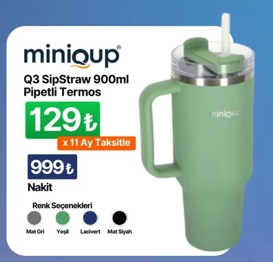 Miniqup Q3 Sipstraw 900Ml Pipetli Termos