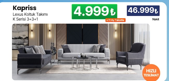 Kapriss Lexus Koltuk Takımı K Serisi 3+3+1