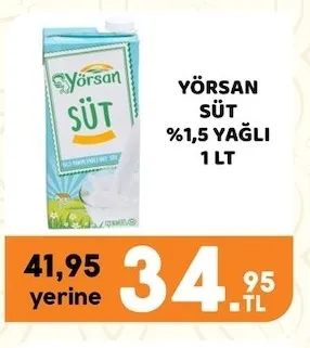 Yörsan Süt %1,5 Yağlı 1 Lt