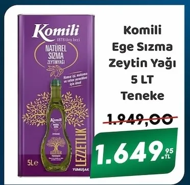 Komili Ege Sızma Zeytin Yağı 5 Lt Teneke