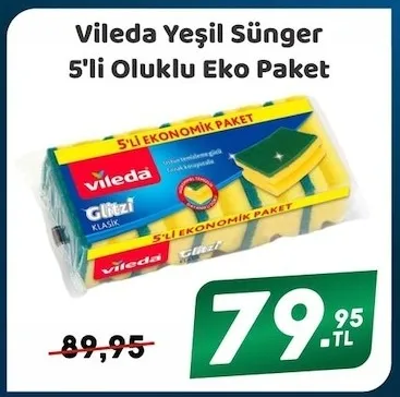 Vileda Yeşil Sünger 5'Li Oluklu Eko Paket