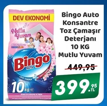 Bingo Auto Konsantre Toz Çamaşır Deterjanı 10 Kg Mutlu Yuvam