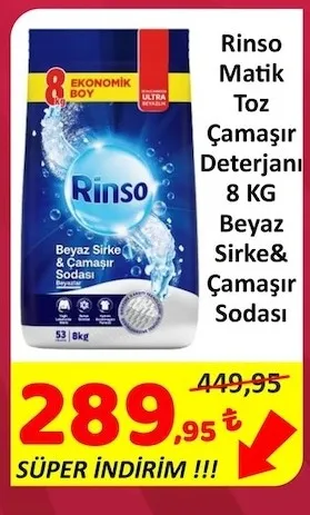 Rinso Matik Toz Çamaşır Deterjanı 8 Kg Beyaz Sirke & Çamaşır Sodası