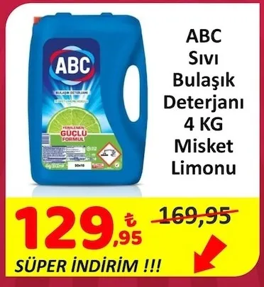Abc Sıvı Bulaşık Deterjanı 4 Kg Misket Limonu