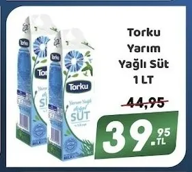 Torku Yarım Yağlı Süt 1 Lt