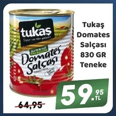 Tukaş Domates Salçası 830 Gr Teneke